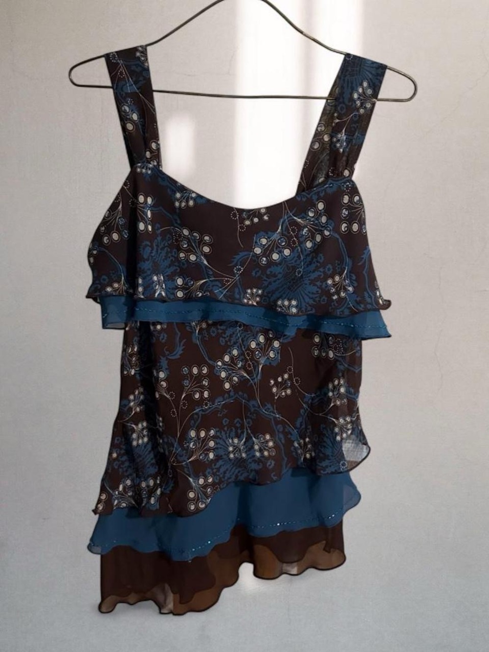 Y2K Brown & Blue Floral Ruffle Camisole Tank - Women